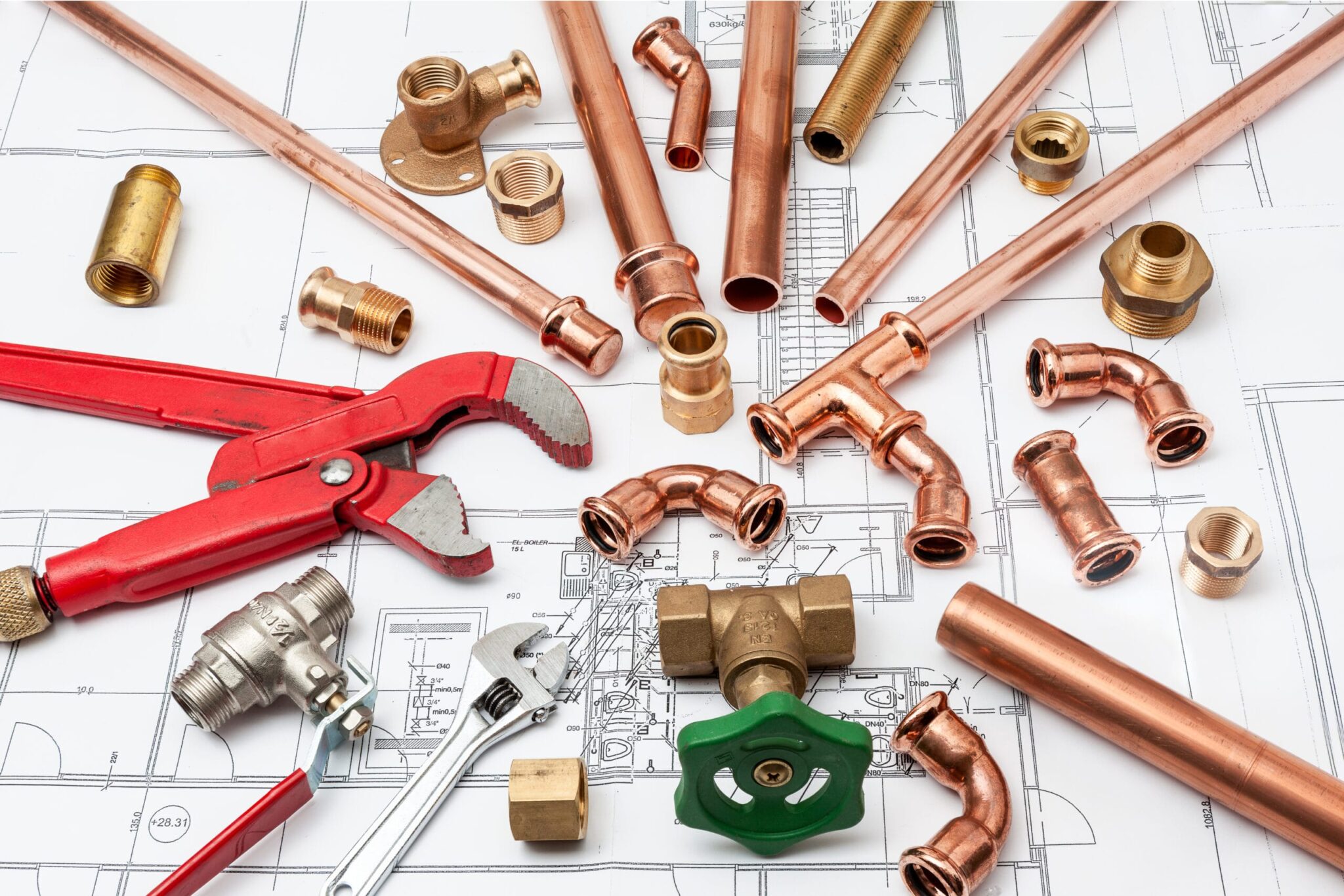Copper pipes, fittings, valves, and plumbing tools in Springfield