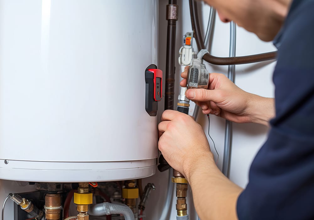 Technician repairing pipes connected to a water heater in Springfield